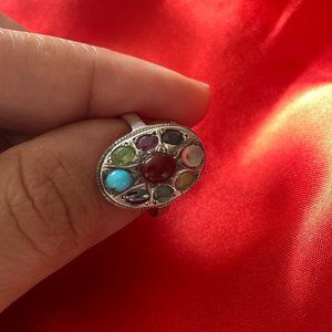 Unique, Handmade Sterling  Silver Ring with Healing and Protection Gemstones